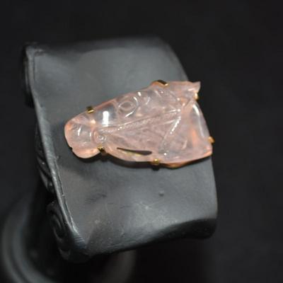 Antique/Vintage 10k Gold w/ Carved Rose Quartz Horsehead Brooch 6.1g