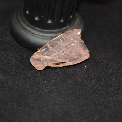 Antique/Vintage 10k Gold w/ Carved Rose Quartz Horsehead Brooch 6.1g