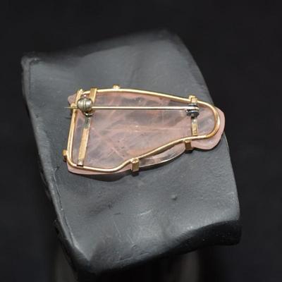 Antique/Vintage 10k Gold w/ Carved Rose Quartz Horsehead Brooch 6.1g