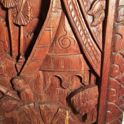 Hand Carved Bas-Relief Wood Panel (BS-JS)