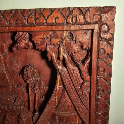 Hand Carved Bas-Relief Wood Panel (BS-JS)