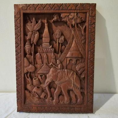 Hand Carved Bas-Relief Wood Panel (BS-JS)