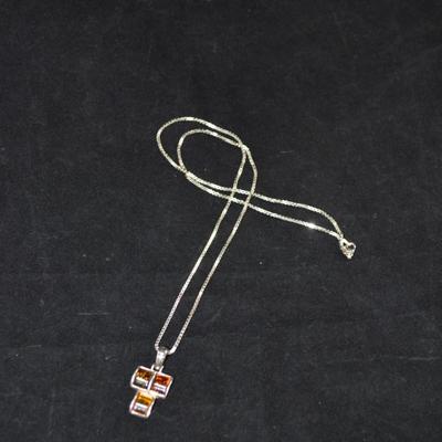 925 Sterling Silver Box Chain w/ 925 Baltic Amber Cross 24â€, 11.5g