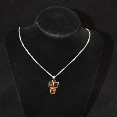 925 Sterling Silver Box Chain w/ 925 Baltic Amber Cross 24â€, 11.5g