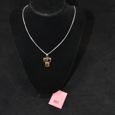 925 Sterling Silver Box Chain w/ 925 Baltic Amber Cross 24â€, 11.5g