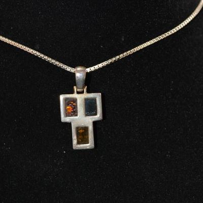 925 Sterling Silver Box Chain w/ 925 Baltic Amber Cross 24â€, 11.5g