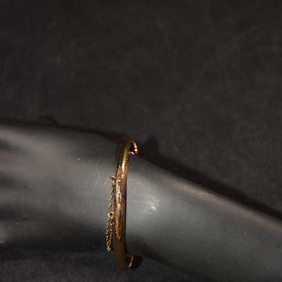 Gold-Tone 925 Sterling Silver Etched Clasp Bracelet 8â€, 7.1g