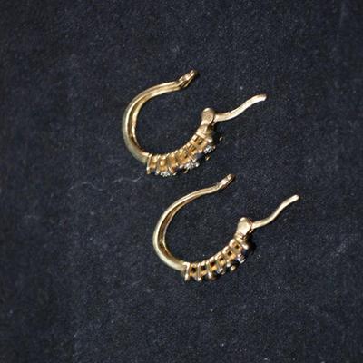 925 Sterling Silver Gold-Tone Hoop Earrings w/ Topaz Settings 3.1g