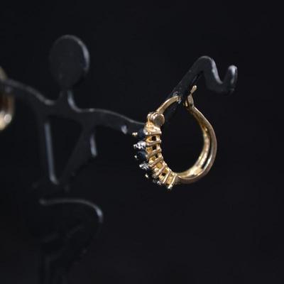 925 Sterling Silver Gold-Tone Hoop Earrings w/ Topaz Settings 3.1g