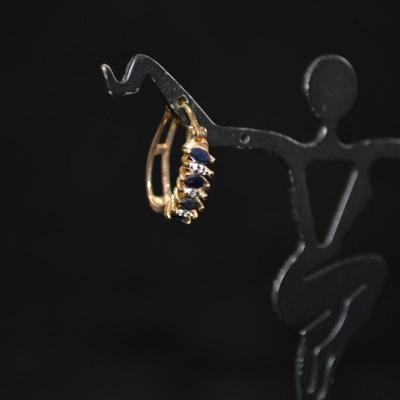 925 Sterling Silver Gold-Tone Hoop Earrings w/ Topaz Settings 3.1g
