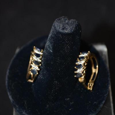 925 Sterling Silver Gold-Tone Hoop Earrings w/ Topaz Settings 3.1g