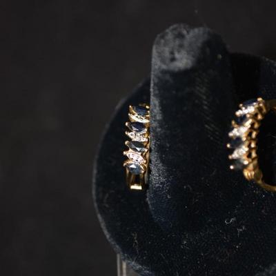 925 Sterling Silver Gold-Tone Hoop Earrings w/ Topaz Settings 3.1g