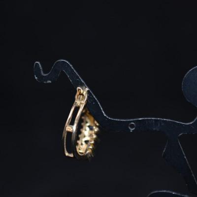 925 Sterling Silver Gold-Tone Hoop Earrings w/ Topaz Settings 3.1g