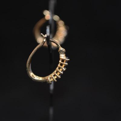 925 Sterling Silver Gold-Tone Hoop Earrings w/ Topaz Settings 3.1g