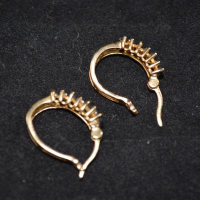 925 Sterling Silver Gold-Tone Hoop Earrings w/ Topaz Settings 3.1g