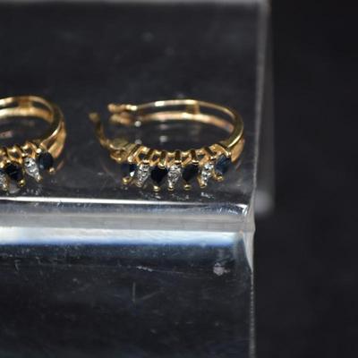 925 Sterling Silver Gold-Tone Hoop Earrings w/ Topaz Settings 3.1g