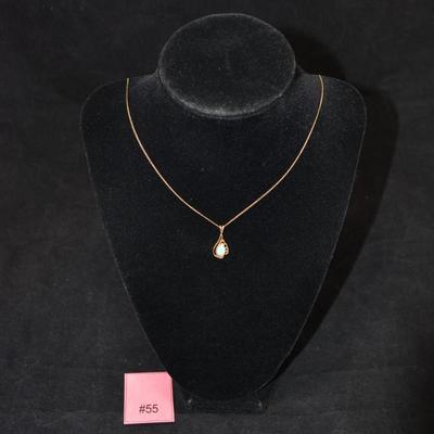 14k Gold Chain w/ 14k Gold & Opal Pendant 24â€, 1.9g
