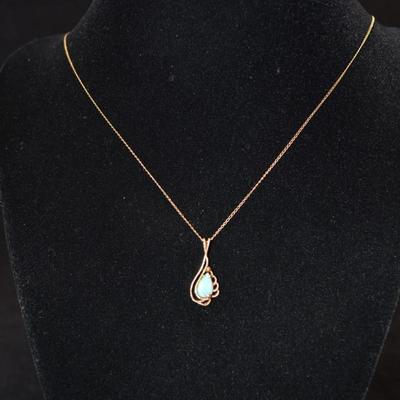 14k Gold Chain w/ 14k Gold & Opal Pendant 24â€, 1.9g