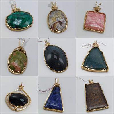 14k Wrapped Semi Precious Stone Pendants (B1-BBL)