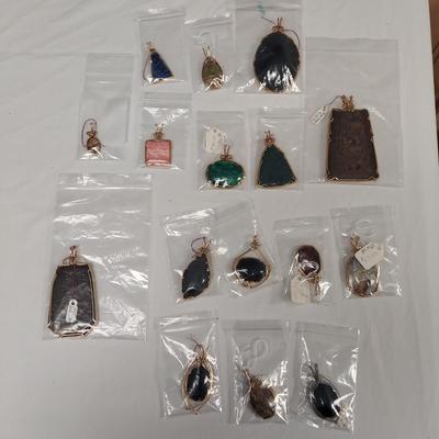 14k Wrapped Semi Precious Stone Pendants (B1-BBL)