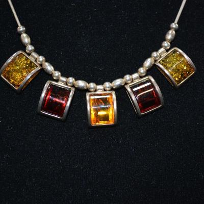 925 Sterling Silver w/ Baltic Amber Necklace 17â€, 11.8g