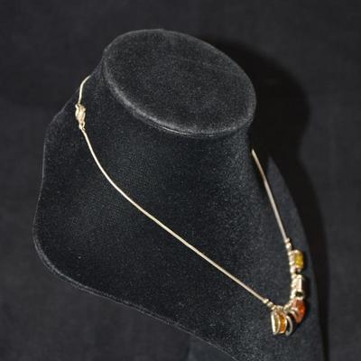 925 Sterling Silver w/ Baltic Amber Necklace 17â€, 11.8g