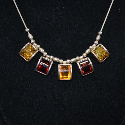 925 Sterling Silver w/ Baltic Amber Necklace 17â€, 11.8g
