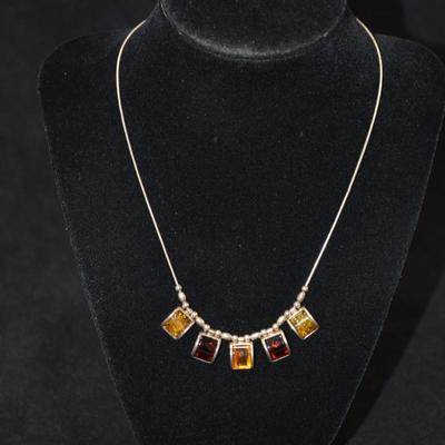 925 Sterling Silver w/ Baltic Amber Necklace 17â€, 11.8g
