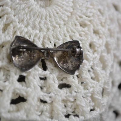 925 Sterling Silver & Marcasite Bow Pin 2.6g