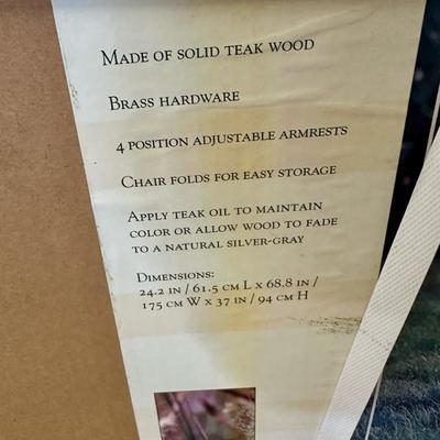 Lot 458 Teak deck chair, new inbox