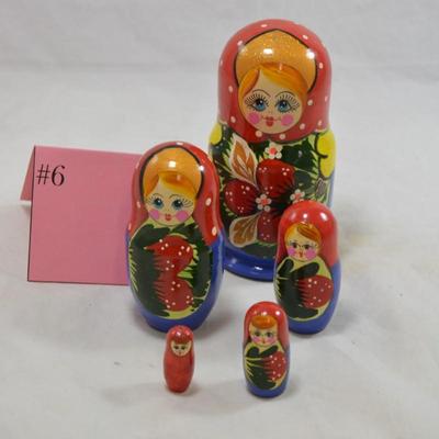 Ginger Haired 5 Piece Floral Russian Nesting Doll 6â€x3â€