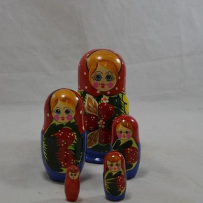 Ginger Haired 5 Piece Floral Russian Nesting Doll 6â€x3â€