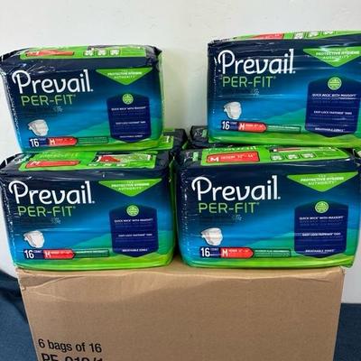 Lot 469 Case of 96 prevail daily, disposable briefs, size medium, 32 inch to 44 inch