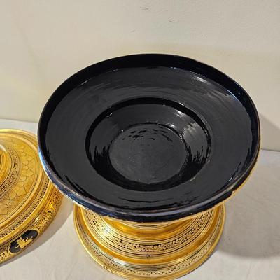 Vintage Gold Lacquer Offering Vessel & Picnic Basket (BS-JS)