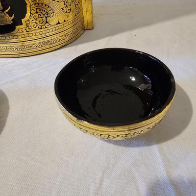 Vintage Gold Lacquer Offering Vessel & Picnic Basket (BS-JS)