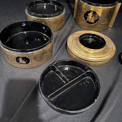 Vintage Gold Lacquer Offering Vessel & Picnic Basket (BS-JS)