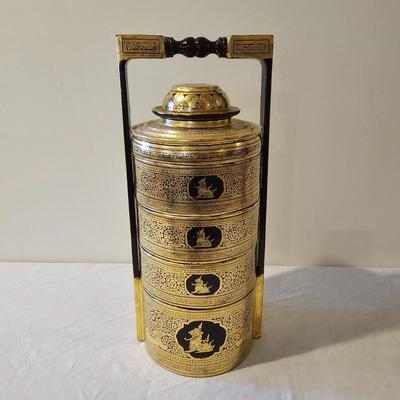 Vintage Gold Lacquer Offering Vessel & Picnic Basket (BS-JS)