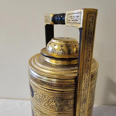 Vintage Gold Lacquer Offering Vessel & Picnic Basket (BS-JS)