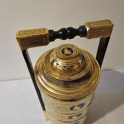 Vintage Gold Lacquer Offering Vessel & Picnic Basket (BS-JS)