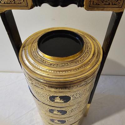 Vintage Gold Lacquer Offering Vessel & Picnic Basket (BS-JS)