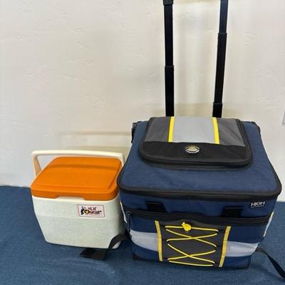Lot 495 Rolling, folding nylon cooler and Vintage little Oscar Coleman cooler