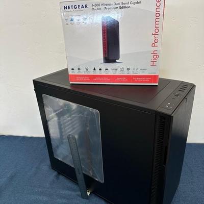 Lot 496 Fractal Design computer cabinet/cabinet only and Netgear wireless router