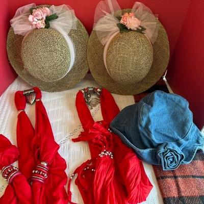 Lot 419 3 Ladies Hats 2 Red Scarfs 1 flannel Scarf
