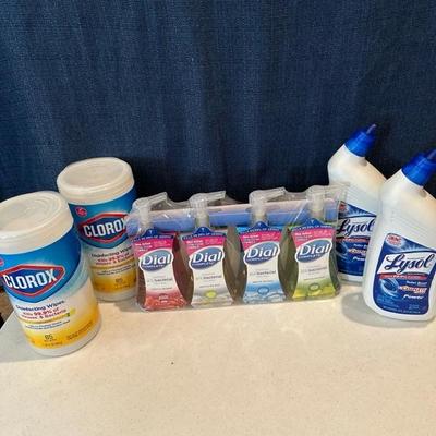 Lot 499 Clorox wipes, Lysol, toilet bowl cleaner, dial hand wash