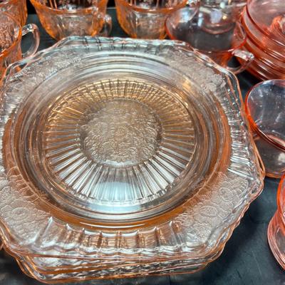 Big Lot, Pink Depression glass, plates, cups and saucers