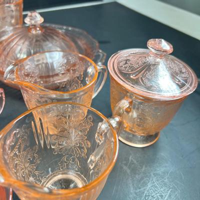 Big Lot, Pink Depression glass, plates, cups and saucers