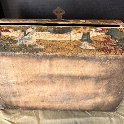 Antique Chinese Hand Painted Vellum Chest Box