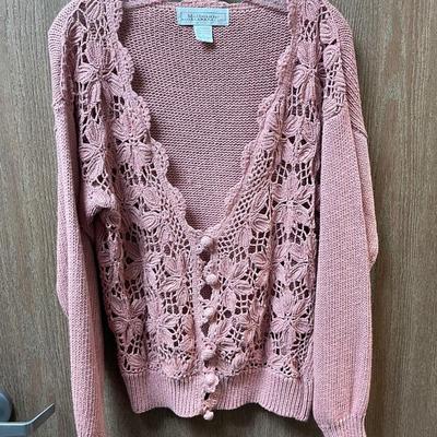 Lacy rose pink cardigan sweater size L large Melbourne Elements
