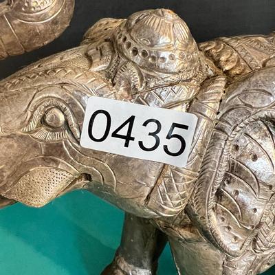 Vintage Large Etched Silver Foil on Wood Elephant Sculpture 9" Tall