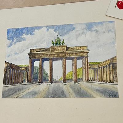 Vintage Brandenburg Gate Berlin Original Watercolor Art
